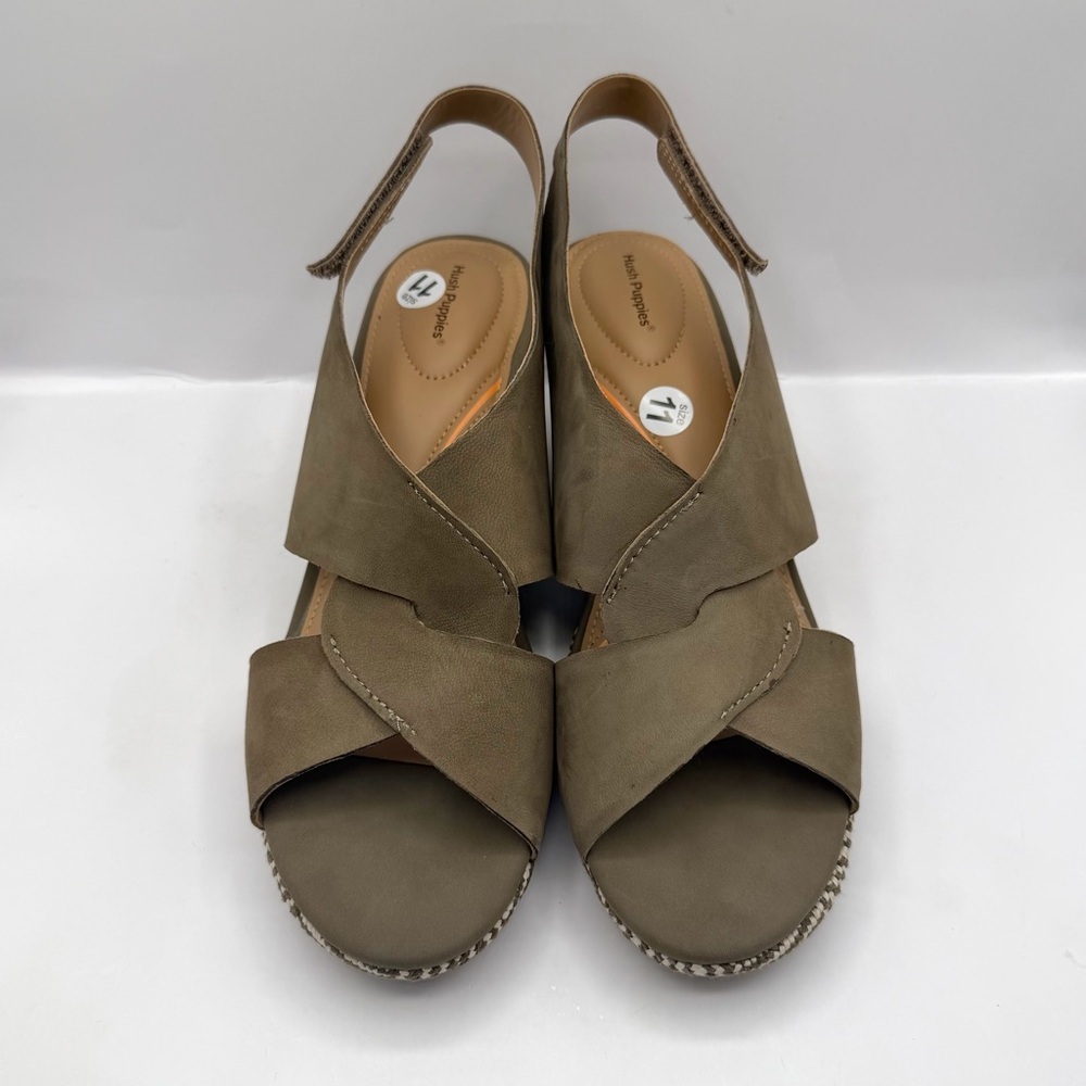 HUSH PUPPIES Griffon Slingback Wedge Sandal Olive Green 11M Platform, Leather - Picture 3 of 8